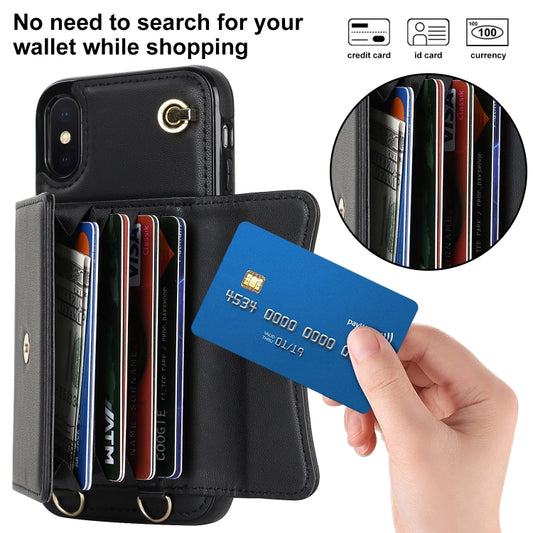 For iPhone X / XS RFID Card Slot Phone Case with Long Lanyard(Black) - More iPhone Cases by buy2fix | Online Shopping UK | buy2fix