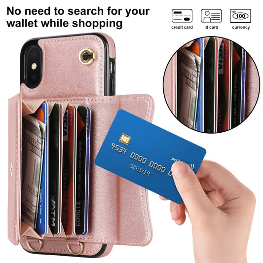 For iPhone XS Max RFID Card Slot Phone Case with Long Lanyard(Rose Gold) - More iPhone Cases by buy2fix | Online Shopping UK | buy2fix