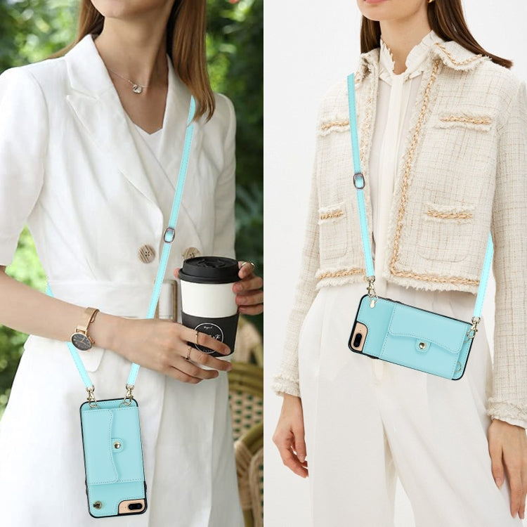 For iPhone 8 Plus / 7 Plus RFID Card Slot Phone Case with Long Lanyard(Mint Green) - More iPhone Cases by buy2fix | Online Shopping UK | buy2fix