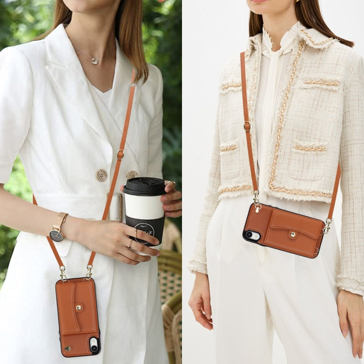 For iPhone XR RFID Card Slot Phone Case with Long Lanyard(Brown) - More iPhone Cases by buy2fix | Online Shopping UK | buy2fix