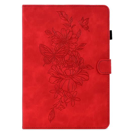 For Samsung Galaxy Tab S6 Lite P610 Peony Butterfly Embossed Leather Smart Tablet Case(Red) by buy2fix