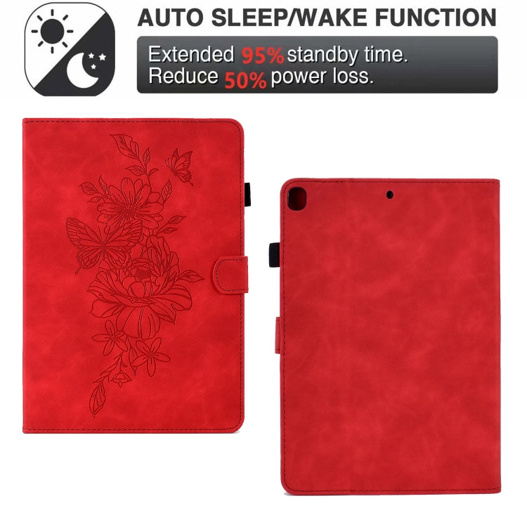 For Samsung Galaxy Tab S6 Lite P610 Peony Butterfly Embossed Leather Smart Tablet Case(Red) by buy2fix