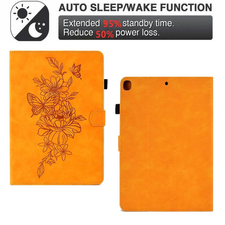 For Samsung Galaxy Tab A7 10.4 2020 T500 Peony Butterfly Embossed Leather Smart Tablet Case(Khaki) by buy2fix