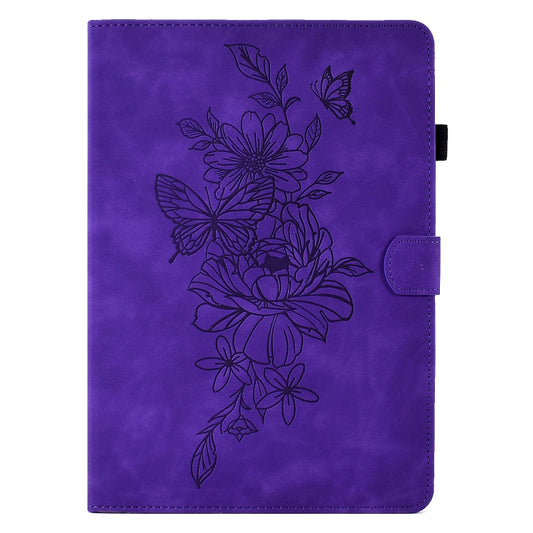 For Samsung Galaxy Tab A 10.1 2016 T580 Peony Butterfly Embossed Leather Smart Tablet Case(Purple) by buy2fix