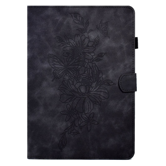 For Samsung Galaxy Tab A 10.1 2016 T580 Peony Butterfly Embossed Leather Smart Tablet Case(Black) by buy2fix