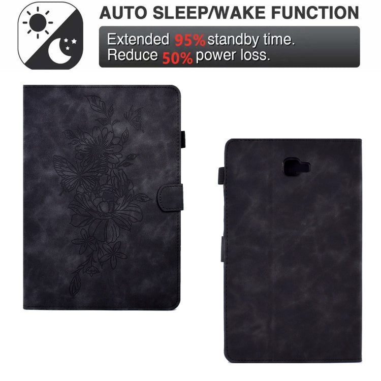 For Samsung Galaxy Tab A 10.1 2016 T580 Peony Butterfly Embossed Leather Smart Tablet Case(Black) by buy2fix