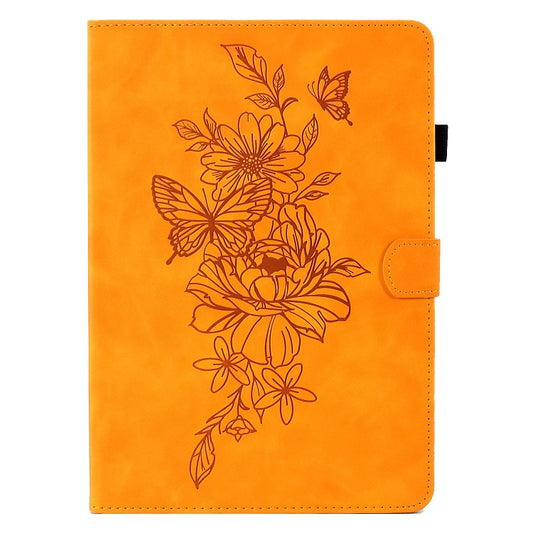 For Samsung Galaxy Tab A 10.1 2016 T580 Peony Butterfly Embossed Leather Smart Tablet Case(Khaki) by buy2fix