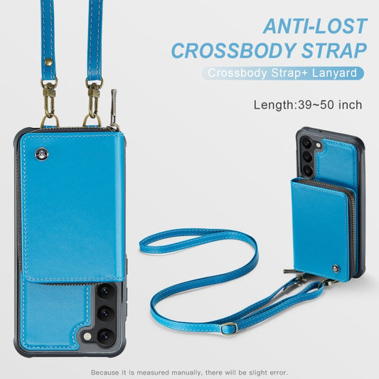 For Samsung Galaxy S23+ 5G JEEHOOD C22 Series Zipper Wallet Leather Phone Case with Dual Lanyard(Blue) - Galaxy S23+ 5G Cases by JEEHOOD | Online Shopping UK | buy2fix