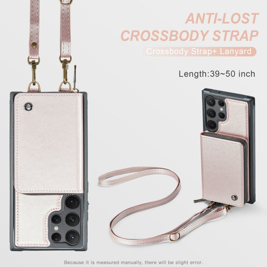 For Samsung Galaxy S23 Ultra 5G JEEHOOD C22 Series Zipper Wallet Leather Phone Case with Dual Lanyard(Rose Gold) - Galaxy S23 Ultra 5G Cases by JEEHOOD | Online Shopping UK | buy2fix