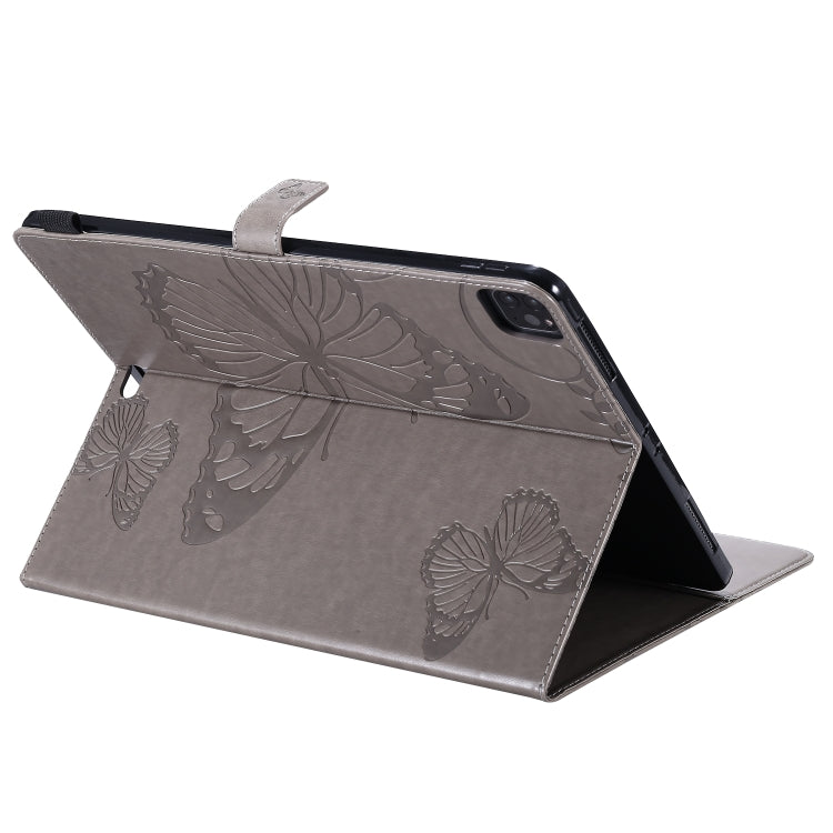 For iPad Pro 12.9 (2020) Pressed Printing Butterfly Pattern Horizontal Flip Leather Tablet Case with Holder & Card Slots & Wallet(Grey) - iPad Pro 12.9 (2020) Cases by buy2fix | Online Shopping UK | buy2fix