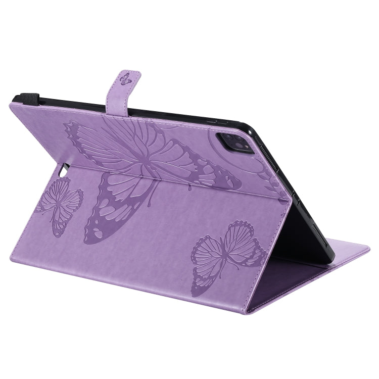 For iPad Pro 12.9 (2020) Pressed Printing Butterfly Pattern Horizontal Flip Leather Tablet Case with Holder & Card Slots & Wallet(Purple) - iPad Pro 12.9 (2020) Cases by buy2fix | Online Shopping UK | buy2fix
