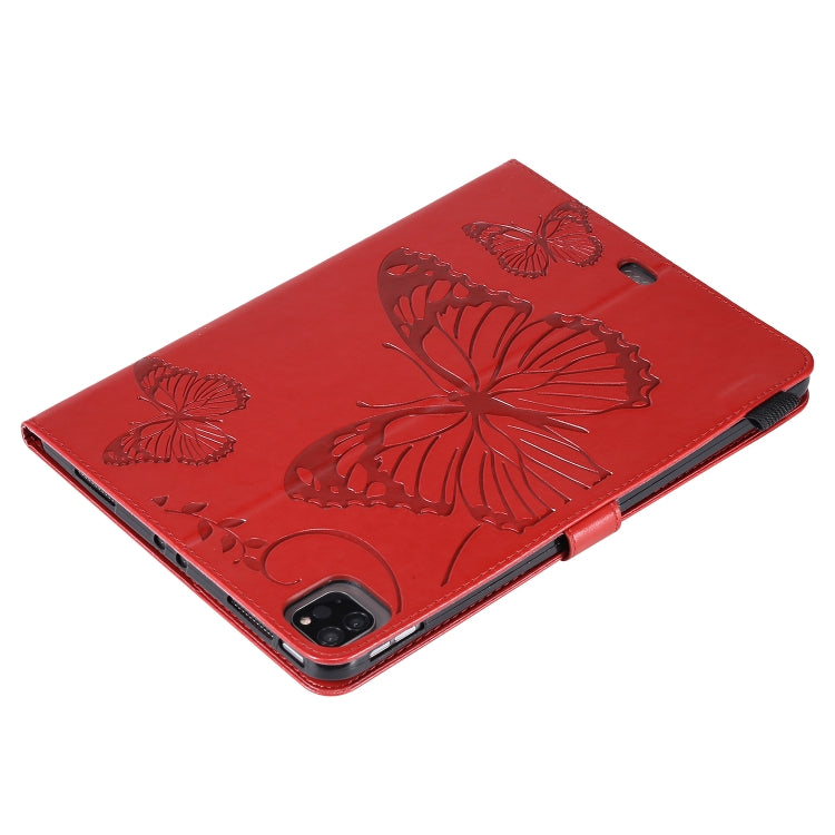 For iPad Pro 11 (2020) Pressed Printing Butterfly Pattern Horizontal Flip Leather Tablet Case with Holder & Card Slots & Wallet(Red) - iPad Pro 11 (2020) Cases by buy2fix | Online Shopping UK | buy2fix