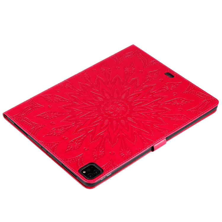 For iPad Pro 12.9 (2020) & Pro 12.9 (2018) Pressed Printing Sunflower Pattern Horizontal Flip PU Leather Tablet Case with Holder & Card Slots & Wallet(Red) - iPad Pro 12.9 (2020) Cases by buy2fix | Online Shopping UK | buy2fix