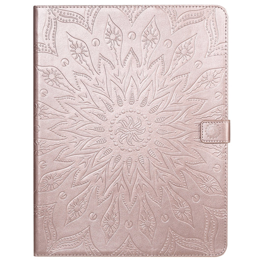 For iPad Pro 12.9 (2020) & Pro 12.9 (2018) Pressed Printing Sunflower Pattern Horizontal Flip PU Leather Tablet Case with Holder & Card Slots & Wallet(Rose Gold) - iPad Pro 12.9 (2020) Cases by buy2fix | Online Shopping UK | buy2fix