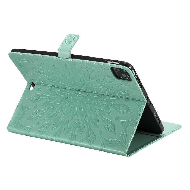 For iPad Pro 11 (2020) Pressed Printing Sunflower Pattern Horizontal Flip PU Leather Tablet Case with Holder & Card Slots & Wallet(Green) - iPad Pro 11 (2020) Cases by buy2fix | Online Shopping UK | buy2fix