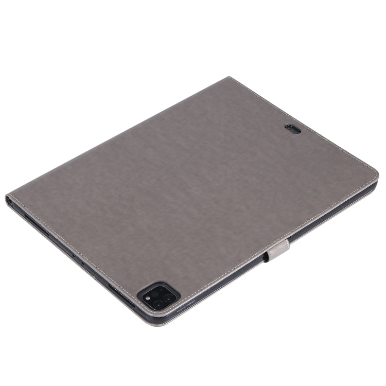 For iPad Pro 12.9 (2020) Pressed Printing Cat and Tree Pattern Horizontal Flip Leather Tablet Case with Holder & Card Slots & Wallet(Grey) - iPad Pro 12.9 (2020) Cases by buy2fix | Online Shopping UK | buy2fix