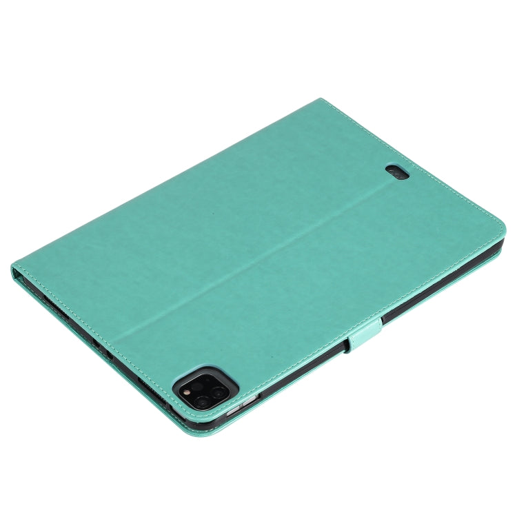 For iPad Pro 11 (2020) Pressed Printing Cat and Tree Pattern Horizontal Flip Leather Tablet Case with Holder & Card Slots & Wallet(Green) - iPad Pro 11 (2020) Cases by buy2fix | Online Shopping UK | buy2fix