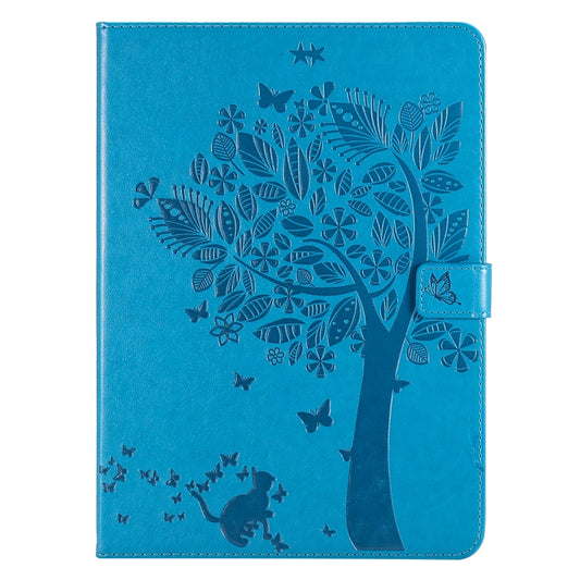For iPad Pro 11 (2020) Pressed Printing Cat and Tree Pattern Horizontal Flip Leather Tablet Case with Holder & Card Slots & Wallet(Blue) - iPad Pro 11 (2020) Cases by buy2fix | Online Shopping UK | buy2fix