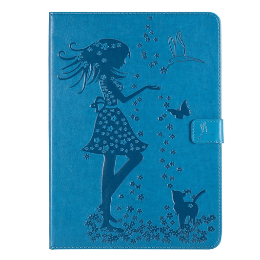 For iPad Pro 11 (2020) Pressed Printing Woman and Cat Pattern Horizontal Flip Leather Tablet Case with Holder & Card Slots & Wallet(Blue) - iPad Pro 11 (2020) Cases by buy2fix | Online Shopping UK | buy2fix