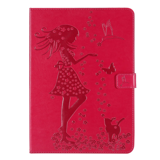 For iPad Pro 11 (2020) Pressed Printing Woman and Cat Pattern Horizontal Flip Leather Tablet Case with Holder & Card Slots & Wallet(Red) - iPad Pro 11 (2020) Cases by buy2fix | Online Shopping UK | buy2fix