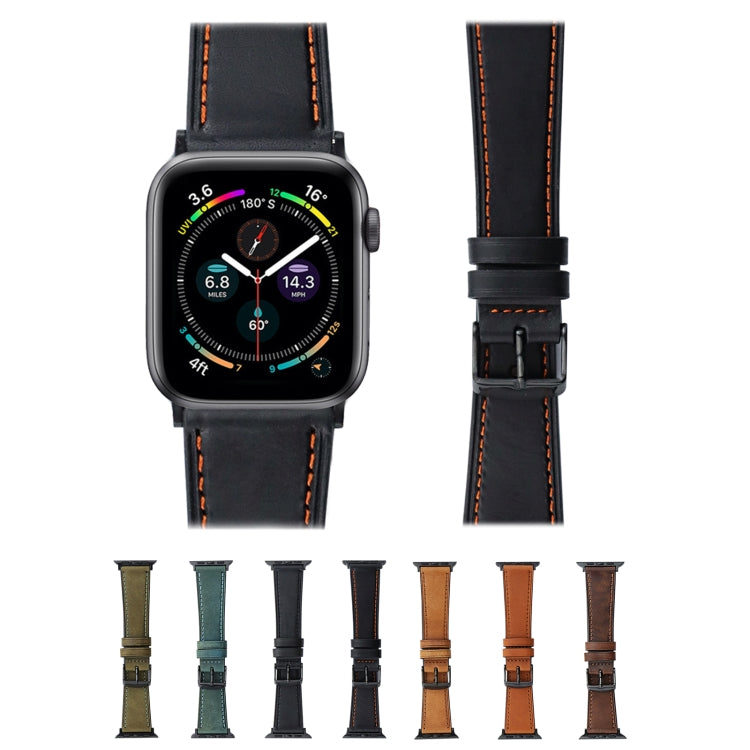 Crazy Horse Genuine Leather Watch Band For Apple Watch Ultra 49mm&Watch Ultra 2 49mm / Series 9&8&7 45mm / SE 3&SE 2&6&SE&5&4 44mm / 3&2&1 42mm(Full Black) by buy2fix