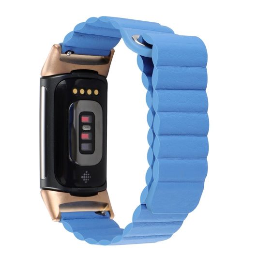 For Fitbit Charge 5 Magnetic Loop Leather Watch Band(Cape Cod Blue) by buy2fix