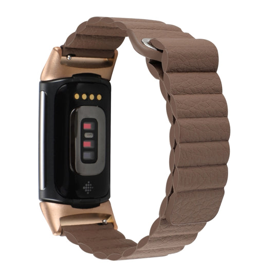 For Fitbit Charge 5 Magnetic Loop Leather Watch Band(Dark Brown) by buy2fix