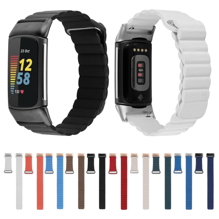 For Fitbit Charge 5 Magnetic Loop Leather Watch Band(Orange) by buy2fix