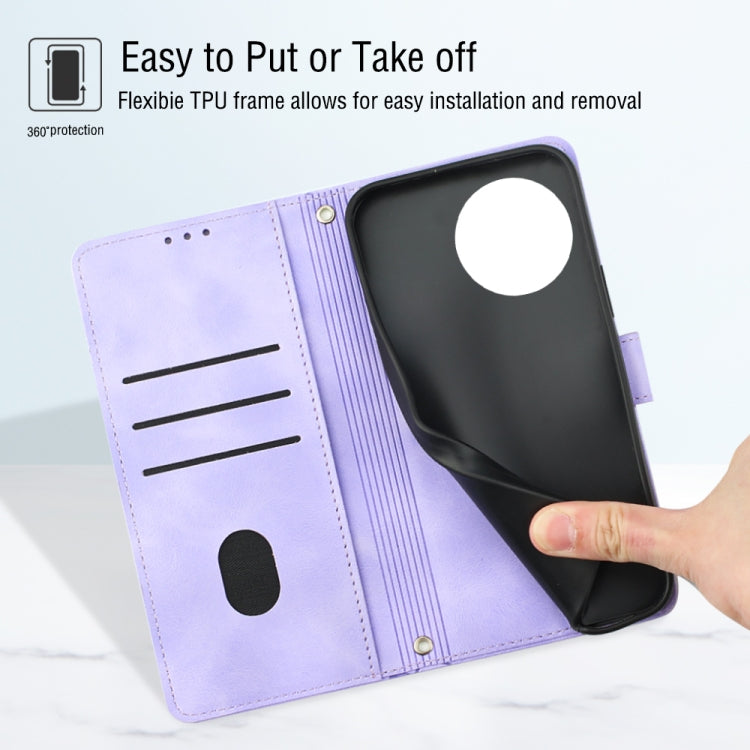 For OnePlus 11 Skin-feel Embossed Leather Phone Case(Light Purple) by buy2fix