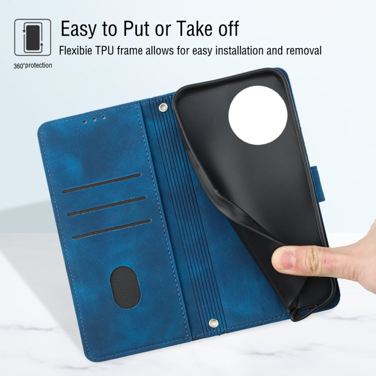 For OnePlus 11 Skin-feel Embossed Leather Phone Case(Blue) by buy2fix