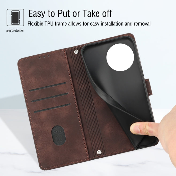 For OnePlus 11 Skin-feel Embossed Leather Phone Case(Brown) by buy2fix