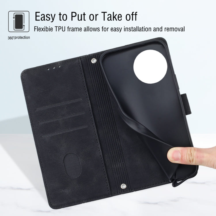For OnePlus 11 Skin-feel Embossed Leather Phone Case(Black) by buy2fix