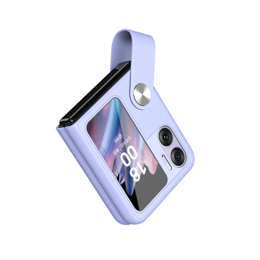 For OPPO Find N2 Flip Hand Strap Type Leather Phone Case(Purple) by buy2fix
