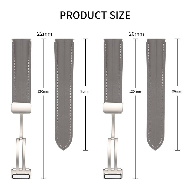 20mm Folding Buckle Grooved Genuine Leather Watch Band, Silver Buckle(Dark Pink) by buy2fix