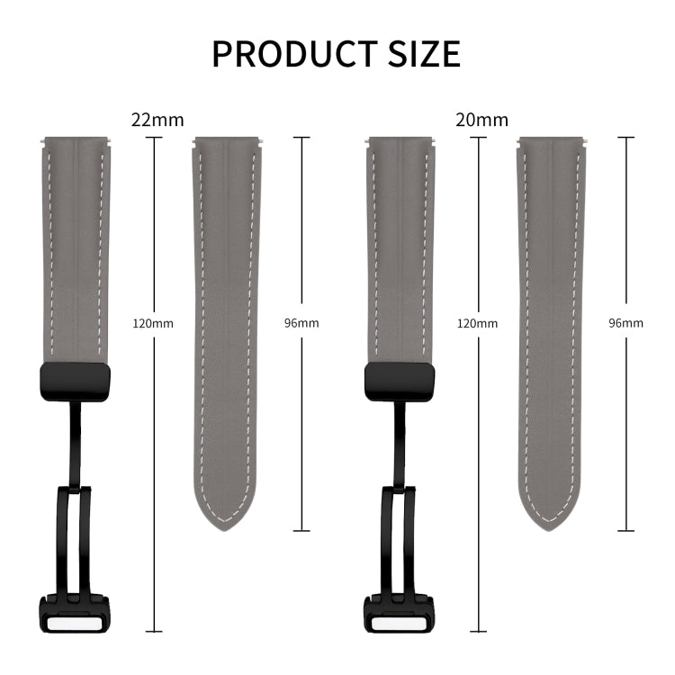 20mm Folding Buckle Grooved Genuine Leather Watch Band, Black Buckle(Dark Pink) by buy2fix