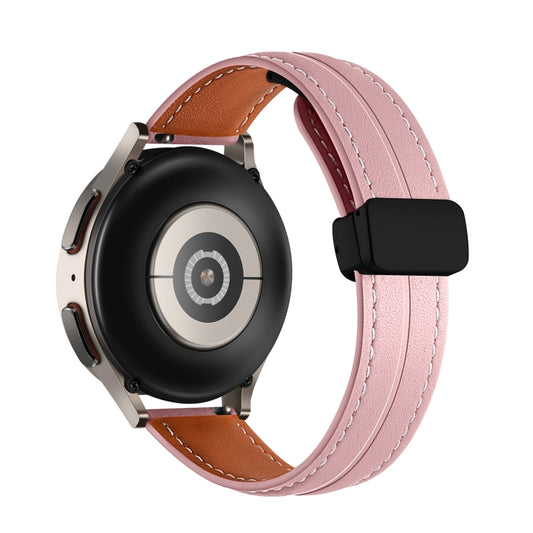 22mm Folding Buckle Grooved Genuine Leather Watch Band, Black Buckle(Dark Pink) by buy2fix