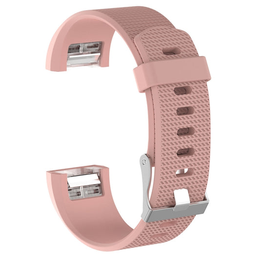 For Fitbit Charge 2 Common Texture Silicone Watch Band with Buckle, Size:L(Light Pink) by buy2fix
