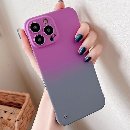 For iPhone 14 Plus Frameless Skin Feel Gradient Phone Case(Dark Purple + Grey) by buy2fix
