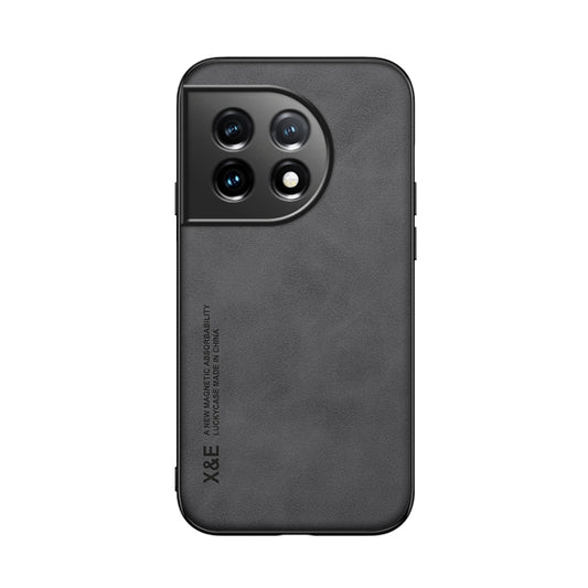 For OnePlus 11 Lamba Skin Feel Magnetic Leather Phone Case(Dark Grey) by buy2fix