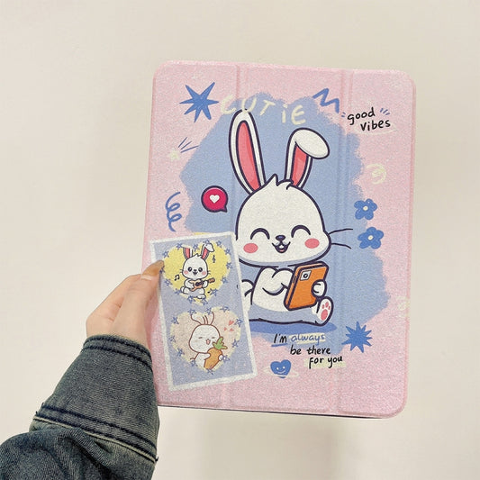 For iPad Air 2022 / 2020 10.9 Acrylic Painted 3-fold Holder Leather Tablet Case(Three Little Rabbits) - iPad Air (2022) / (2020) 10.9 Cases by buy2fix | Online Shopping UK | buy2fix