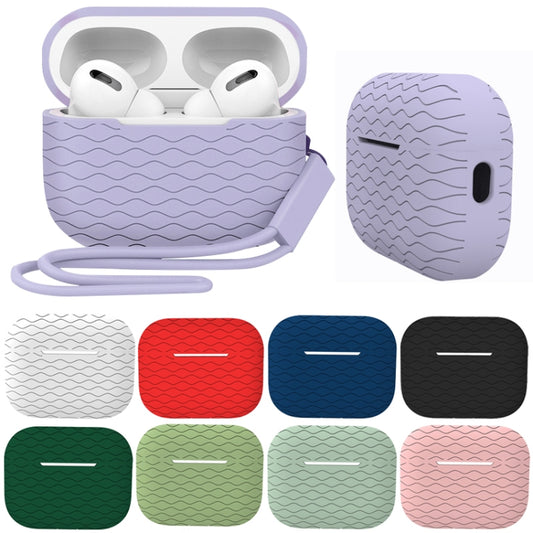 For AirPods Pro 2 Wave Pattern Silicone Earphone Case(Dark Green) by buy2fix