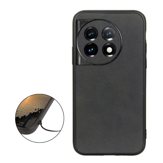 For OnePlus 11 5G Accurate Hole Two-color Calf Texture PU Phone Case(Black) by buy2fix