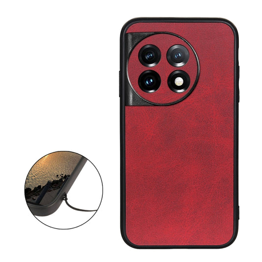 For OnePlus 11 5G Accurate Hole Two-color Calf Texture PU Phone Case(Red) by buy2fix