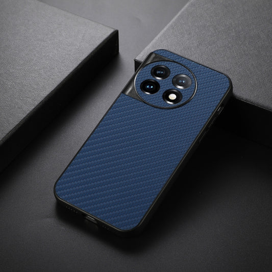 For OnePlus 11 5G Accurate Hole Carbon Fiber Texture PU Phone Case(Blue) by buy2fix