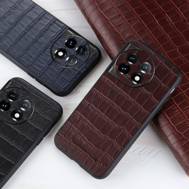 For OnePlus 11 5G Accurate Hole Crocodile Texture Genuine Leather Phone Case(Brown) by buy2fix