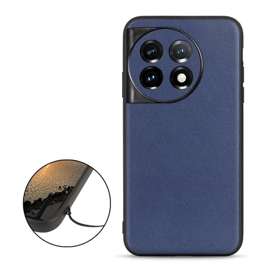 For OnePlus 11 5G Lambskin Texture Genuine Leather Phone Case(Blue) by buy2fix