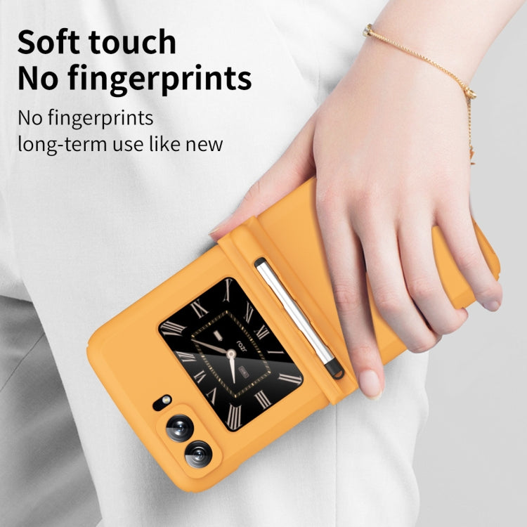 For Motorola Razr 2022 Macaron Three-piece Set Phone Case with Stylus(Orange) by buy2fix