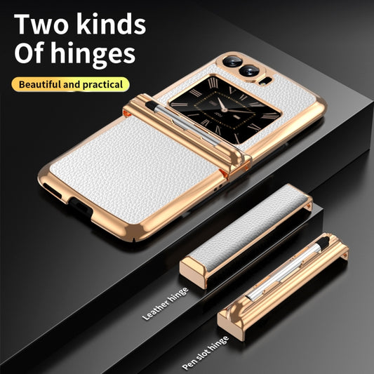 For Motorola Razr 2022 Foldable Electroplated Plain Leather Phone Case with Stylus(White) by buy2fix