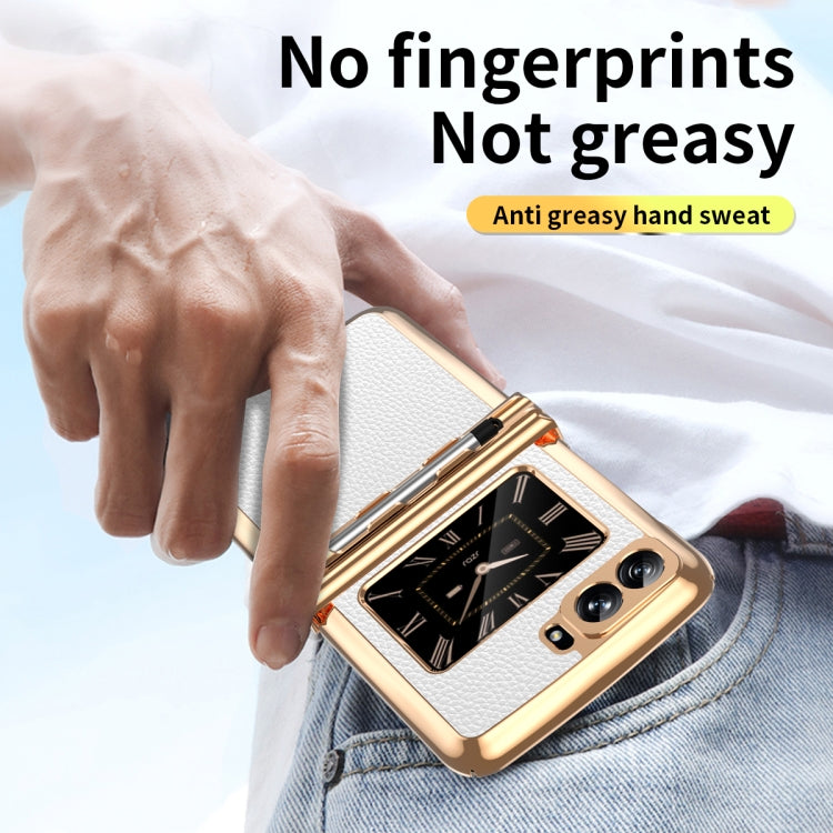 For Motorola Razr 2022 Foldable Electroplated Plain Leather Phone Case with Stylus(White) by buy2fix