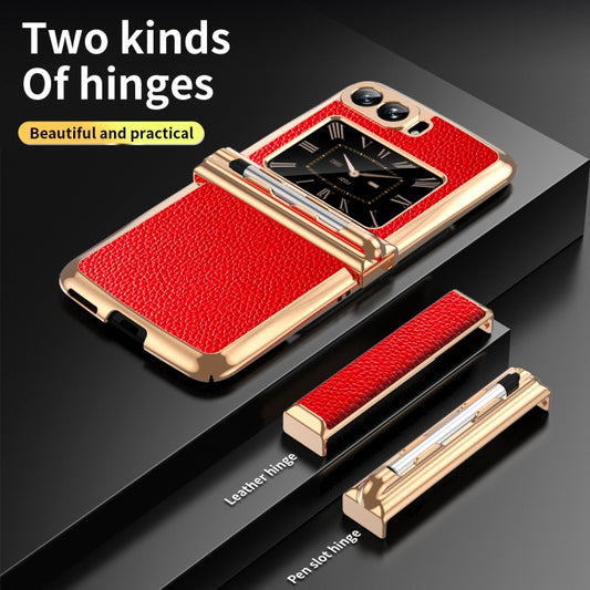 For Motorola Razr 2022 Foldable Electroplated Plain Leather Phone Case with Stylus(Red) by buy2fix